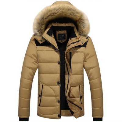 Men s Winter Warm Lined Parker Padded Coats Quilted Jacket Fur Hooded Parka