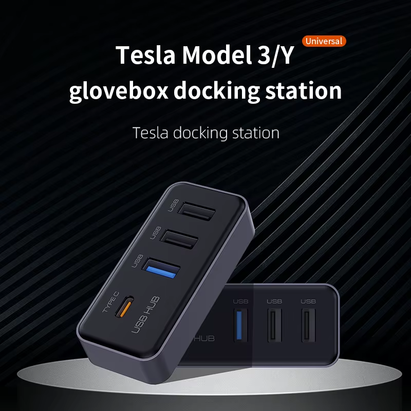Docking Station USB Hub 4-in-1 for Tesla Model 3 Model Y Glovebox for Dashcam F
