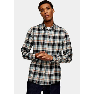 TOPMAN Casual Button Up Shirt Medium Black Multi Check Classic Long Sleeve NWT