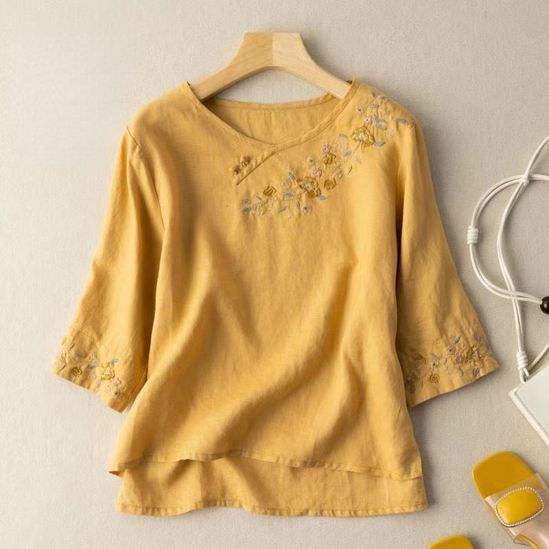 Donna Floreale Ricamo Camicetta Stile Etnico Stile Cinese Loose Casual Retro