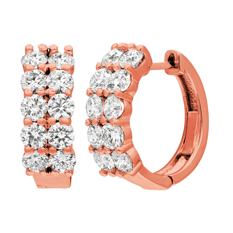 Pre-owned Morris 3.10 Carat Natural 2 Rows Diamond Hoop Earrings Si 14k Rose Gold In Pink