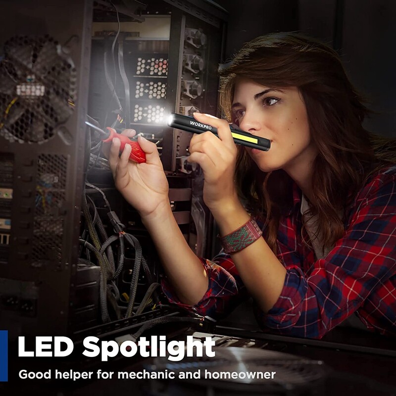 WORKPRO 450 Lumen Pen Light LED Pocket Flashlight UV Black Light USB Rechargable