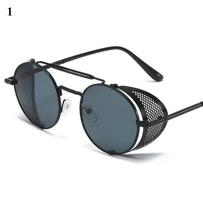 Retro Steampunk Round Sunglasses Men's Vintage Metal Side Shield Design UV400
