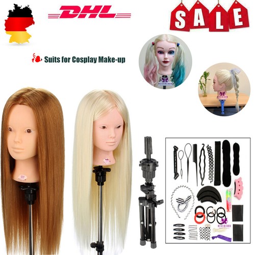 Makeup 50% Echtes Haar Frisierkopf Friseurkopf Ausbildung Kopf& Tischklemme DE