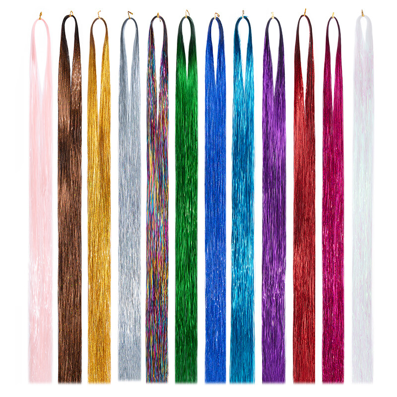 12x Long Hair Tinsel Sparkle Glitter Extensions Highlight Party Wedding Festival