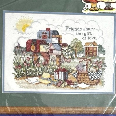 Friends Share Love Stamped Cross Stitch Kit 14 x10  Vintage J.P. Coats Sealed
