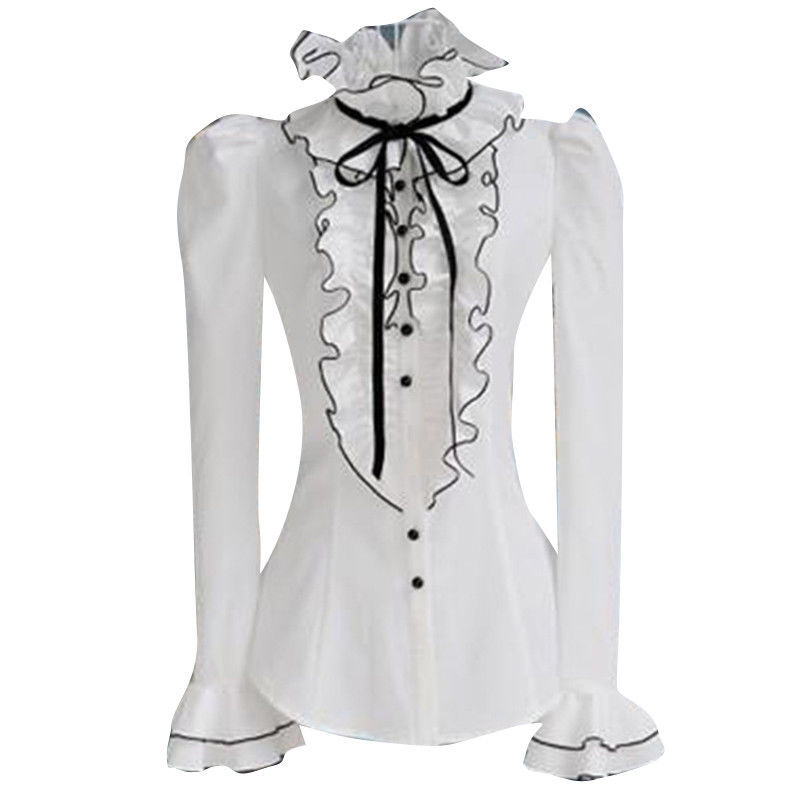Lady Girls Ruffle Lolita Shirt Flare Sleeve Slim Blouse Sweet Victorian Vintage