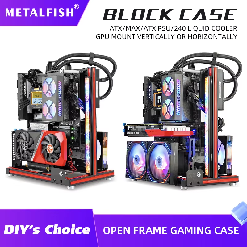 BlockCase Aluminum Open Frame Case Support ATX/M-ATX Mainboard GPU Mount Horizon