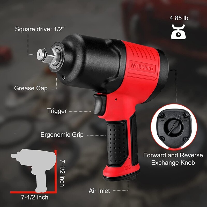 WORKPRO 1/2inch Drive Air Impact Wrench Pneumatic Impact Wrench 880ft.lb 7500RPM