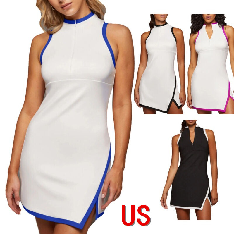 Dress Zipper Racerback Athletic Exercise Sleeveless Dress
