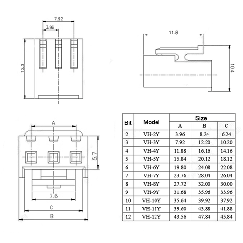 VH3.96mm Connector Electronic Wire 2/3/4-12Pin Single End Plugs Cable 10/20/30cm