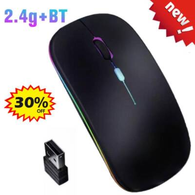 2.4GHz Bluetooth Wireless Optical Mouse USB Rechargeable RGB Mice for PC L New-