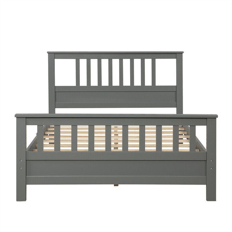 Full Size Wood Platform Bed With Headboard and Footboard Pine Bed Frame, Gray