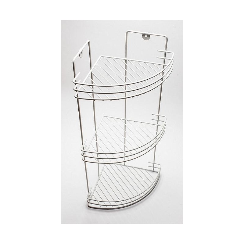 Mensola Da Bagno Angolare a 3 Livelli Ripiani Metallo Bianca 59x22x22cm moc