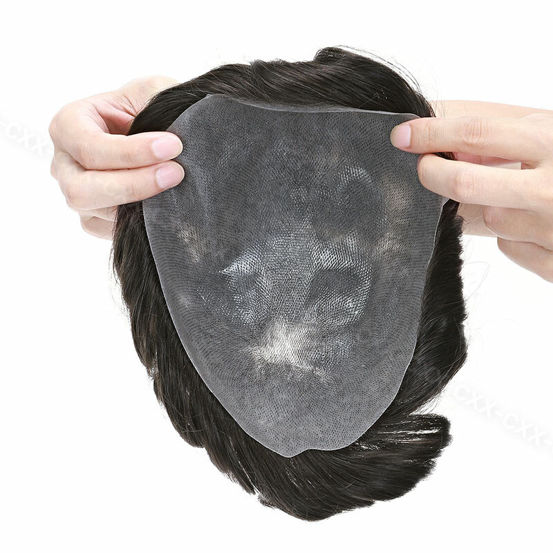 Natural Mens Hair Replacement System Thin Skin V-loop Toupee Human Hair Piece US