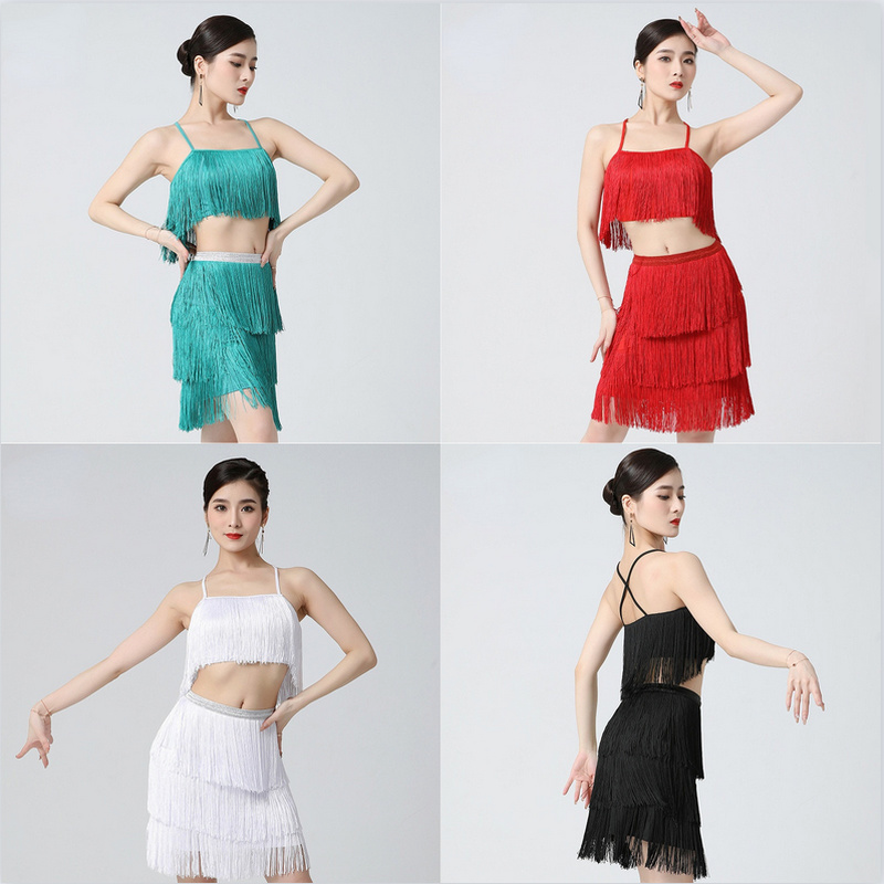 Haut De Danse À Pompons Jupe Robe Ballroom Tango Salsa Rumba Femme Costume