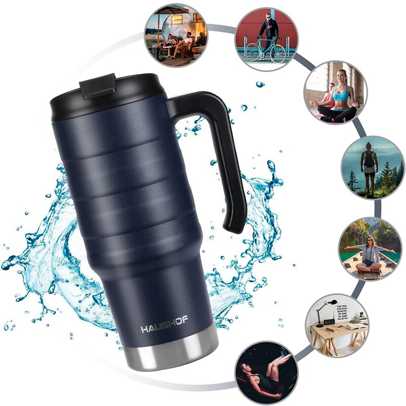 HAUSHOF 24 oz Travel Mug Steel Double Wall Vacuum Insulated Spill Proof Tumbler