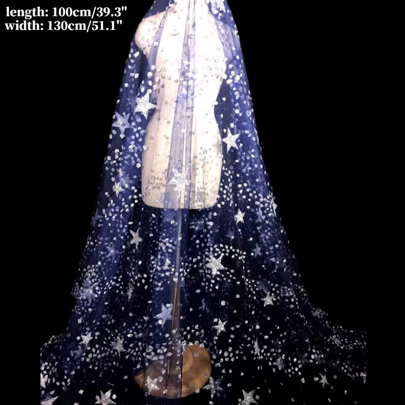1M Pentagram Sequin Fabric Glitter Sheer Tulle Mesh Wedding Dress DIY Sewing