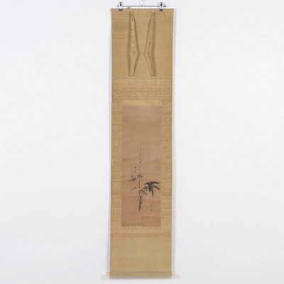Japanese Hanging Scroll Art Painting "Bamboo and Chrysanthemum" Kano Naonobu Edo