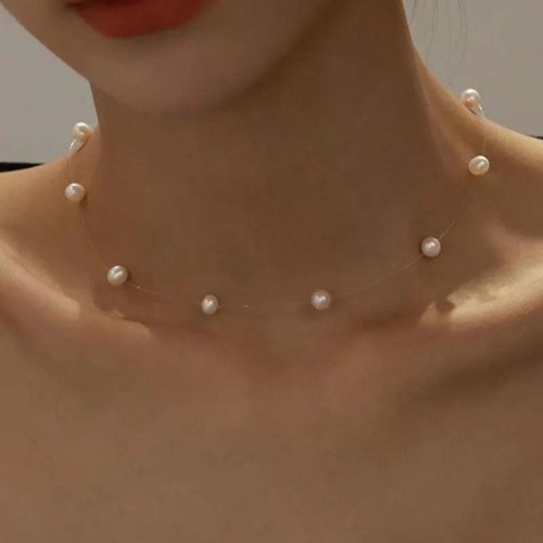 Summer Kpop Pearl Collarbone Chain Necklace for Women Fashion Jewelry