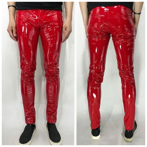 Mens Glossy Patent Leather tights Pants Trouser Nightclub Casual Punk Black HOT