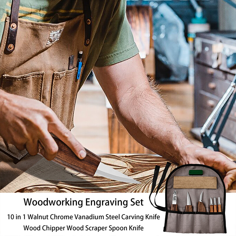 10Pcs Wood Carving Knives Set Woodworking Spoon Kit Whittling Carpenter Tools