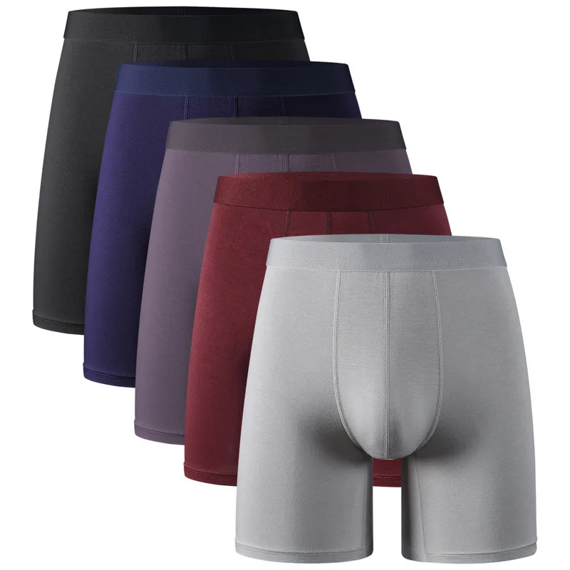 5Pcs 95% Bamboo Fiber 5% Spandex Men'S Length Long Leg Boxer Classic Design