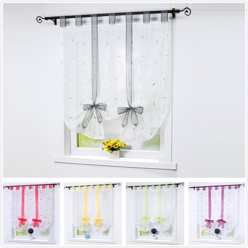 Raffrollo mit Schlaufen Raffgardine Modern Küche Vorhang Fenstergardinen Voile