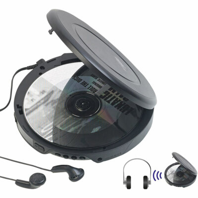 CD Spieler: Tragbarer CD-Player mit Ohrhörern, Bluetooth und Anti-Shock-Funktion