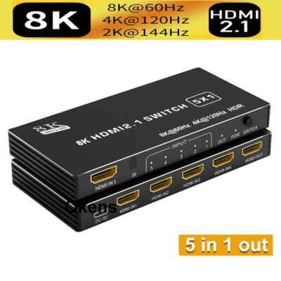 8K 60Hz HDMI Switch 5x1 5 in 1 Out Switcher 3D VRR HDR 4K 120Hz Video Converter