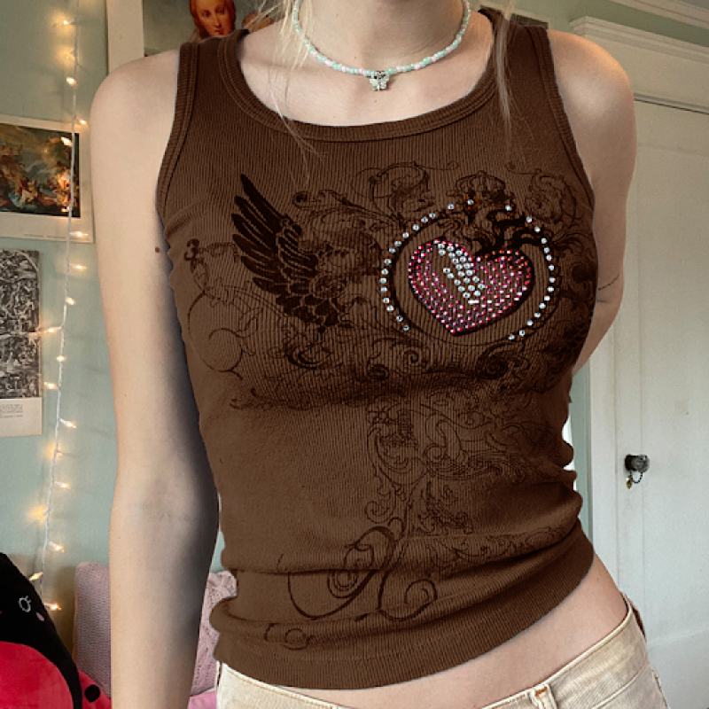 Y2K Vintage Graphic Print Grunge Tank Tops Retro Rhinestone Fairycore Kawaii Tee Y2K Vintage Graphic Print Grunge Tank Tops Retro Rhinestone Fairycore Kawaii Tee
