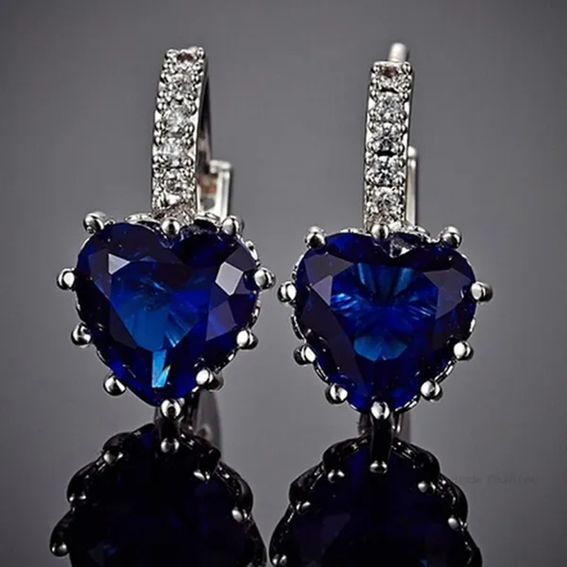 ZCM Womens Fashion Plated Earrings Sapphire Blue Crystal Heart Leverback Earrings