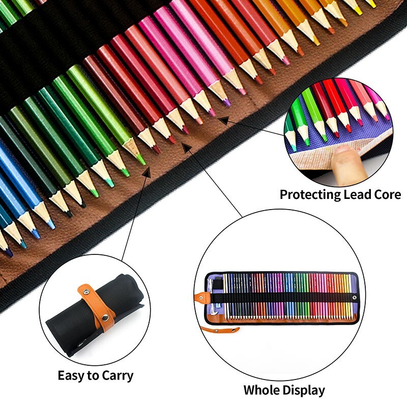 72 Professional Pencils Set Artist Coloring Oil Based Art Drawing Wrap Roll Case