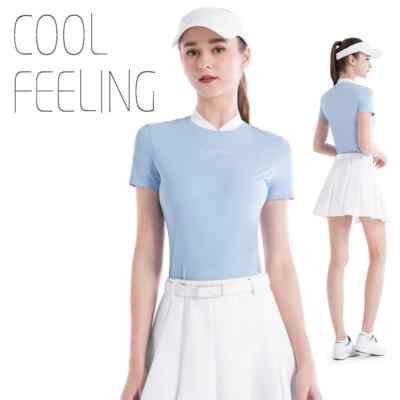 PGM Women's  Summer Fit Ice Silk T-shirt, V Neck, Sunscreen Sports Shirt, UPF50+