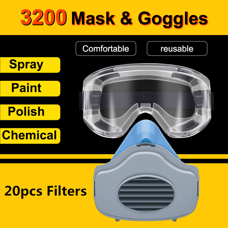 3200 Half Face Gas Mask Polish Chemical Spray Painting Respirator Vapour Filter