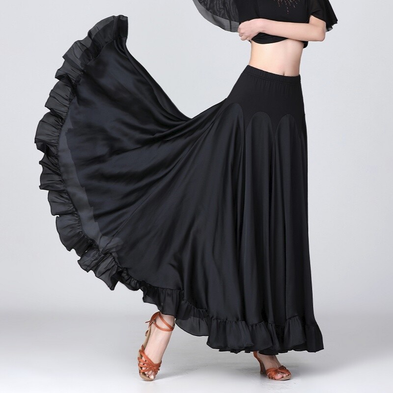 Satin Ballsaal Rock Damen Tanzrock Rüschen Volant Walzer Tango Swing Skirt