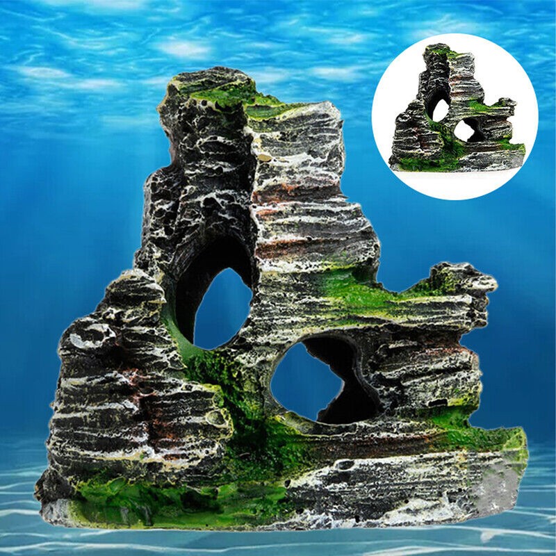 Aquarium Ornament Rockery Hiding Mountain Cave Home Fish Tank Decor