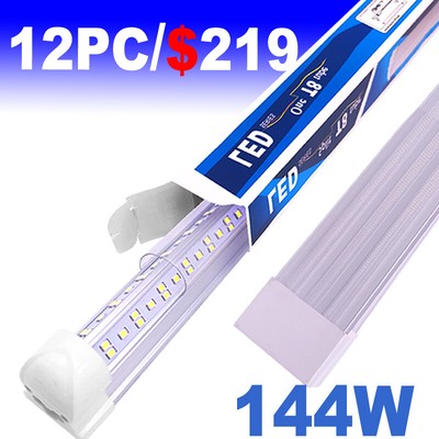 8 Foot Led Shop Light 144w 8FT Led Tube Light  Integrated V-Shape Fixture 12 pc