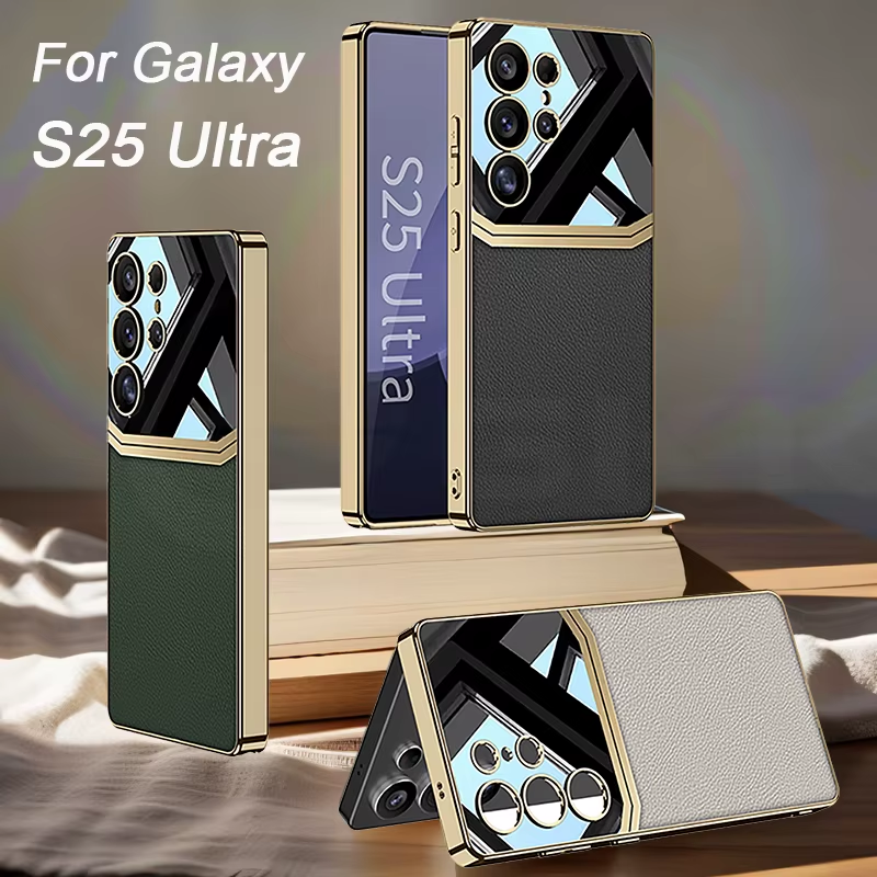 Luxury Plating Leather Case For Samsung Galaxy S25 S24 S23 Ultra Camera Protecti