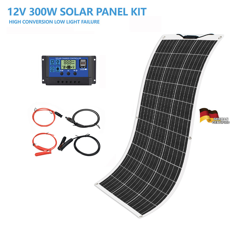 300W Flexible Solar Panel kits 12v Portable Power Mono RV Camping Battery Charge