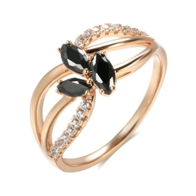 Black White Natural CZ 585 Rose Gold for Women lady Ring jewelery wedding gift