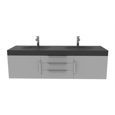 Thames 60'' W x 19'' D x 17.75'' H Wall-Mounted Double Bathroom Gray Vanity