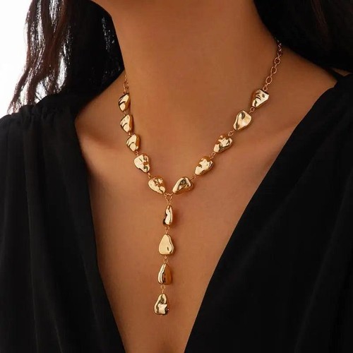 Vintage Irregular Flat Water Droplet Pendant Necklace Women Punk Goth Jewelry