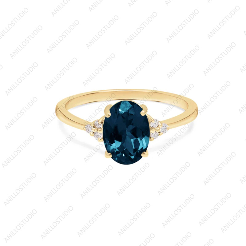 Pre-owned Handmade Natural London Blue Topaz Dainty Ring Ring Size 7 14k Yellow Gold For Girls