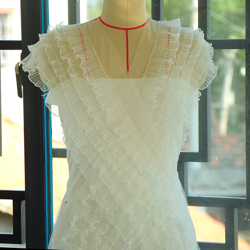 2M Pleated Mesh Edging Fabric Lace Trim Frill Dress Hem DIY Sew Width Chic Craft