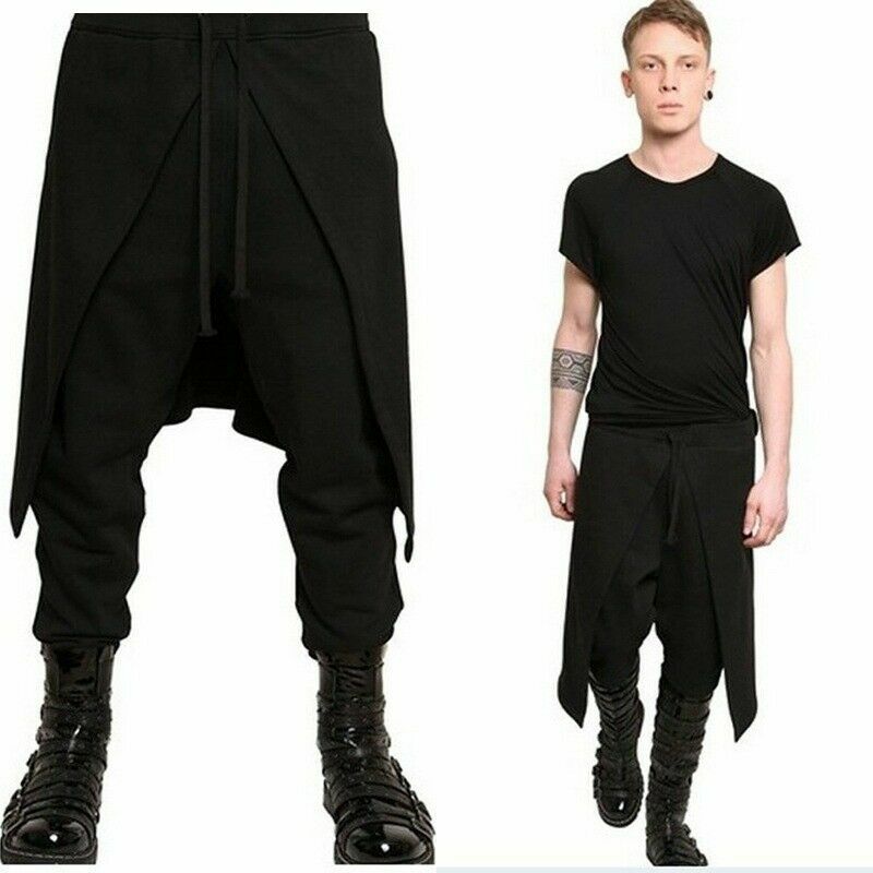hommes gothique noir en vrac drapé SUPERPOSITION pantalon jupe portefeuille punk