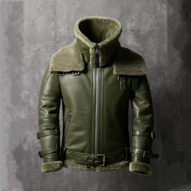 Pre-owned Bomber Green Raf  Ginger Aviator British Sheepskin Shearling Leather Jacket