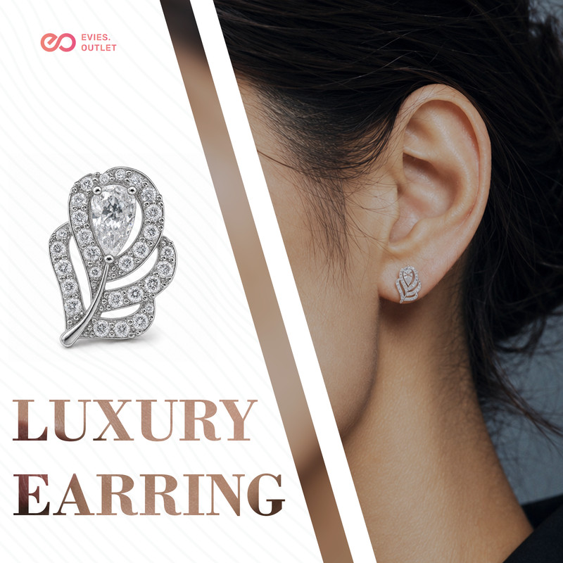 Silver Crystal Leaf Swirl Stud Earrings Bridal Wedding Jewellery Gift For Her