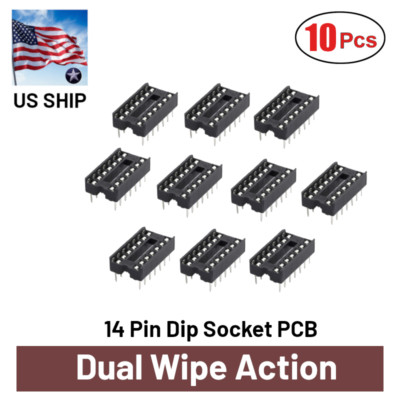 10Pcs 14 Pin DIP IC Socket Adaptor Solder Type PCB-Mount | Dual Wipe | US Ship