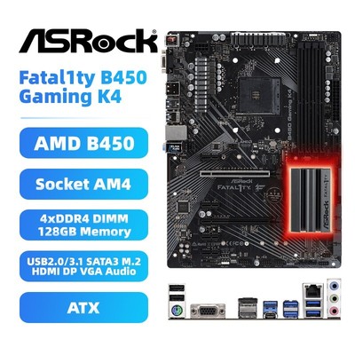 AM4 Motherboard ASRock Fatal1ty B450 Gaming K4 AMD B450 DDR4 for AMD Ryzen 3/5/7